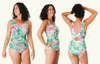 Deadstock Designs: Reversible X-Back Swimsuit in Pink Green Fern & Sage