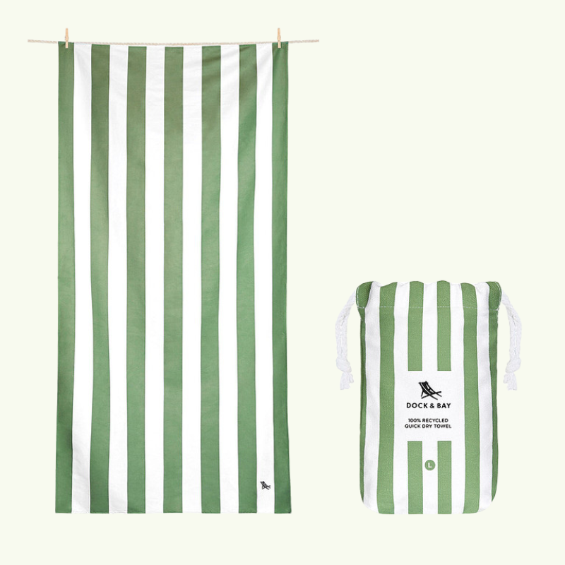 Olive Striped Quick Dry Beach Towel