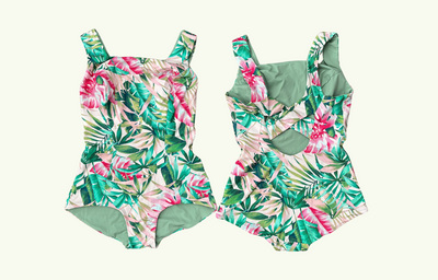 SAMPLE: Reversible X-Back Swimsuit Pink Green Fern & Sage - Size 14 Hendricks (F-HH cup)