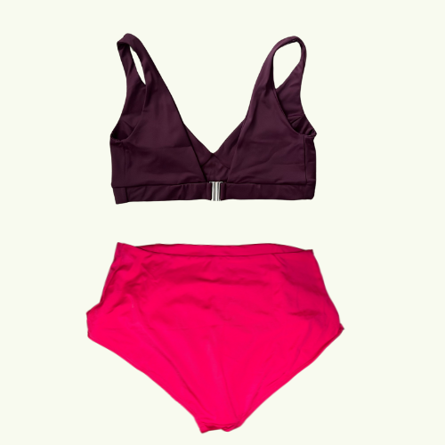 SAMPLE: Plunge Bikini Top Plum- Size 16 Hepburn (AA-B cup) with Scarlet High Waist Bikini Bottoms