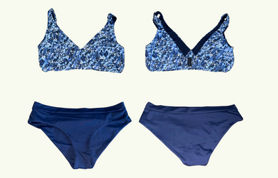 SAMPLE: Adjustable Plunge Bikini Top Mountain River - Size 16 Hendricks (F-HH cup) with Regular Navy Bikini Bottoms size 16