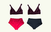 SAMPLE: Plunge Bikini Top Trio Set Size 18 Hepburn (AA-B cup) with Black & Scarlet High Waist Bikini Bottoms