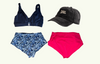 SAMPLE: Adjustable Plunge Bikini Set size 8 Monroe (C-E cup) With Scarlet & Mountain River High Waist Bikini Bottoms & Black Cap