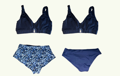 SAMPLE: Adjustable Plunge Bikini Trio size 8 Monroe (C-E cup) With Mountain River & Navy Bikini Bottoms