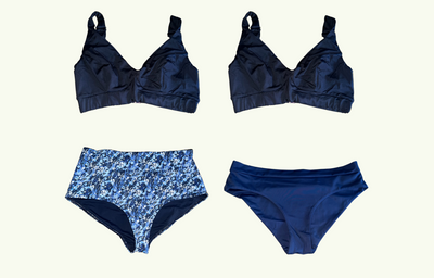 SAMPLE: Adjustable Plunge Bikini Trio size 8 Monroe (C-E cup) With Mountain River & Navy Bikini Bottoms