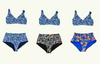 SAMPLE: Plunge Bikini Top Trio Set 24 Monroe (C-E cup) with Three Floral Print High Waisted Bottoms