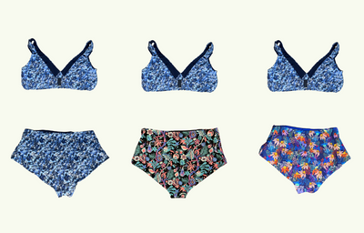 SAMPLE: Plunge Bikini Top Trio Set 24 Monroe (C-E cup) with Three Floral Print High Waisted Bottoms