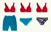 SAMPLE: Scarlet Plunge Bikini Trio Set - Size 8 Monroe (C-E cup) with Lily & Teal regular bikini bottoms & reversible swim shorts