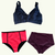 SAMPLE: Adjustable Plunge Bikini Trio size 8 Hendricks (F-HH cup) With Coral & Plum High Waisted Bikini Bottom