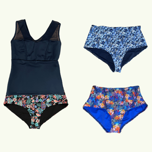 SAMPLE: Tankini Trio size 24 Monroe (C-E cup) With Three Floral Print High Waist Bikini Bottoms