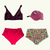 SAMPLE: Plunge Bikini Trio size 12 Hendricks (F-HH cup) With Scarlet & Geometric Waffle High Waisted Bikini Bottoms